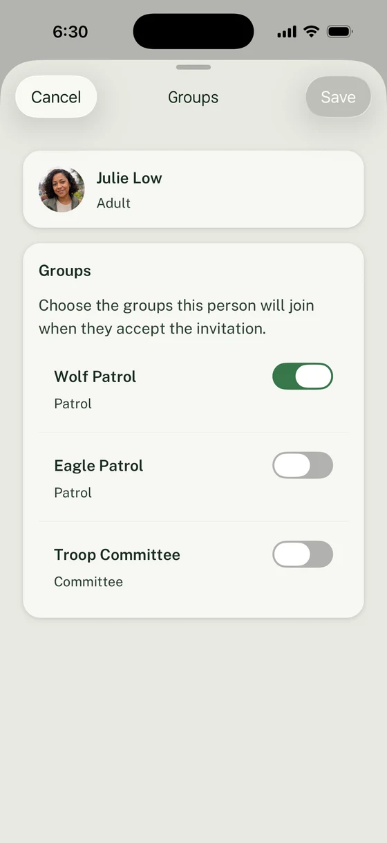 Julie Low’s Group editor with Wolf Patrol selected and the other Groups off.